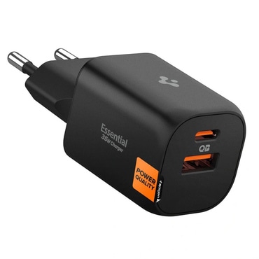 Stenski polnilec 35W, z enim USB-C in enim USB-A vhodom Spigen "ArcStation Essential" in quantom boost tehnologijo - črn