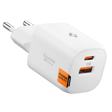 Stenski polnilec 35W, z enim USB-C in enim USB-A vhodom Spigen "ArcStation Essential" in quantom boost tehnologijo - bel