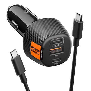 Avtopolnilec 113W z dvema USB-C vhodoma in enim USB-A Spigen "Essential" - črn