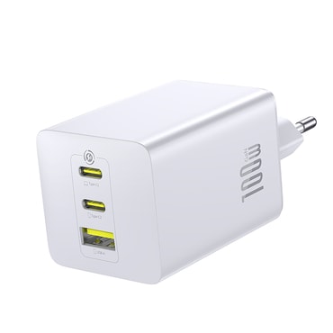 Stenski polnilni adapter 100W z 2x USB-C in 1x USB-A Baseus "EnerFill FE1" - bel