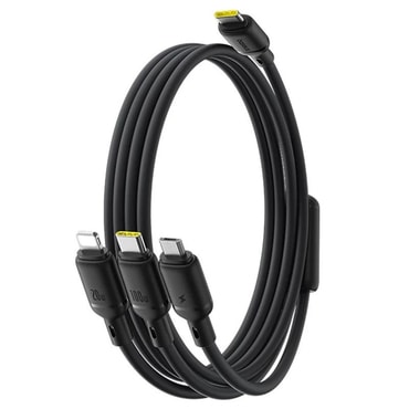 Polnilni in podatkovni 100W kabel Baseus "Silky" 3v1 USB-C v Micro-USB, Lightning in USB-C - 1.5 m - Cosmic Black