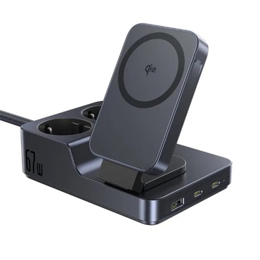 Polnilna postaja Baseus Nomos ND11 6v1 - magnetno brezžično polnjenje 15W, Qi2, USB-C 67W - črna