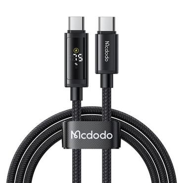Pleten polnilni in podatkovni kabel 100W USB-C v USB-C McDodo "CA-8000" z LED zaslonom - 1.2m - črn