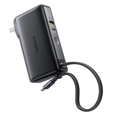 Power bank in stenski polnilec Baseus Nomos NT11 Omni 10000mAh 3v1 - vgrajen USB-C kabel, QC 67W, digitalni zaslon - črn