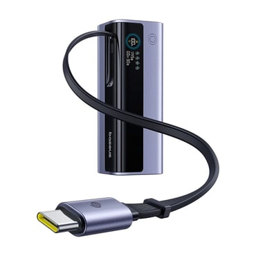 Power bank Baseus EnerGeek GR11 - 20000 mAh, 145W, USB-C izvlečni kabel, TFT zaslon - siv