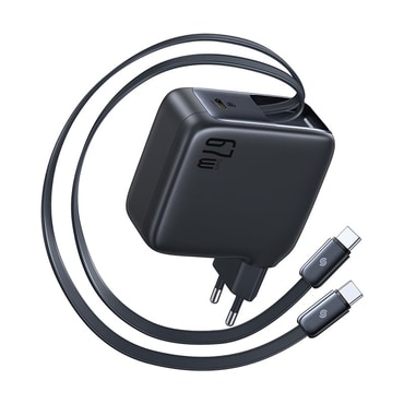 Stenski polnilec Baseus EnerCore CJ21 - 67W, 2x izvlečni USB-C kabel, 3x USB-C - črn