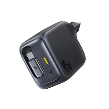 Stenski polnilec Baseus EnerCore CJ11 - 45W, GaN, izvlečni USB-C kabel - črn