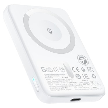 Power bank Acefast "M25" z USB-C izhodom in brezžičnim 20W MagSafe polnjenjem - 5000 mAh - bel