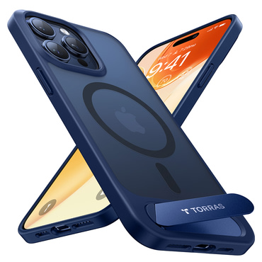 Premium ovitek Torras "Pstand" za iPhone 15 Pro Max - navy blue