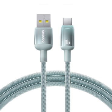 Pleten polnilni in podatkovni 100W USB-A v USB-C kabel Baseus "Discolor" - 2m - moder/zelen