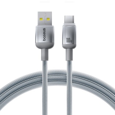 Pleten polnilni in podatkovni 100W USB-A v USB-C kabel Baseus "Discolor" - 1m - silver