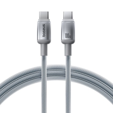 Pleten polnilni in podatkovni 100W USB-C v USB-C kabel Baseus "Discolor" - 1m - silver