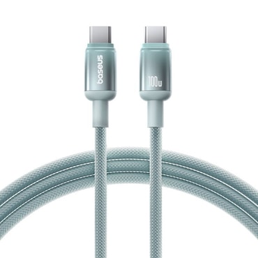 Pleten polnilni in podatkovni 100W USB-C v USB-C kabel Baseus "Discolor" - 1m - moder/zelen