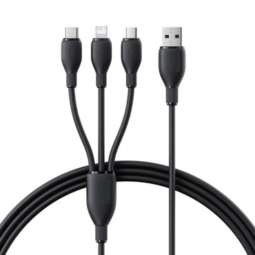 Polnilni kabel Baseus "Ultra Fast" - 3v1 polnilni kabel iz USB v USB-C, Lightning in Micro USB priključke, 3.5A - 0.8m - cosmic black