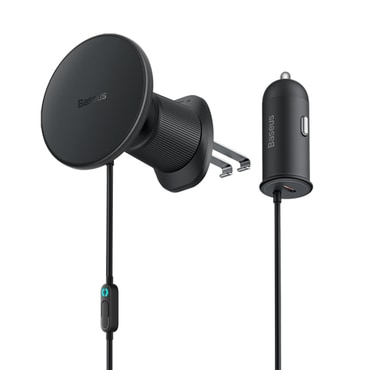 Magnetno avtomobilsko držalo Baseus "C4014" z MagSafe brezžičnim polnjenjem 15W in USB-A izhodom 25W za ventilacijsko režo - črn