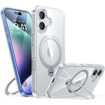 Premium ovitek Torras "Ostand Spin" za iPhone 16 Plus - clear