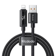 Pleten polnilni in podatkovni kabel McDodo USB-A v Lightning "CA-7970" 3A z LED zaslonom - 1.2m - črn