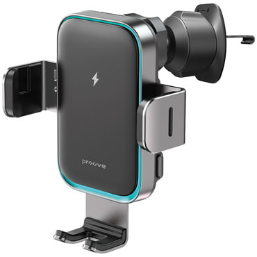 Avtomobilsko držalo za telefon - Qi2 15W Proove "Triple Clamp Pro" za ventilacijsko režo in armaturno ploščo - kovinsko siv