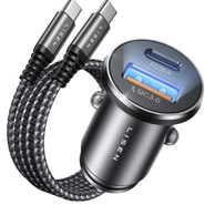 Avtopolnilec PD 36W, QC 3.0 Lisen "YL022" z USB-A in USB-C vhodom ter priloženim USB-C v USB-C kablom - črn/moder