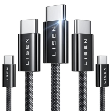 Komplet petih USB-C v USB-C 60W pletenih polnilnih in podatkovnih kablov različnih dolžin Lisen (2x 1m/ 2x 2m / 1x 3m) - črn