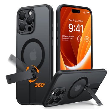 Premium ovitek Torras "Pstand Spin" za iPhone 16 Pro Max - black