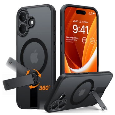 Premium ovitek Torras "Pstand Spin" za iPhone 16 - black