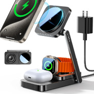 Brezžična polnilna postaja 3v1, 15W MagSafe Lisen "YL042" s priloženim stenskim adapterjem in USB-C kablom - črna