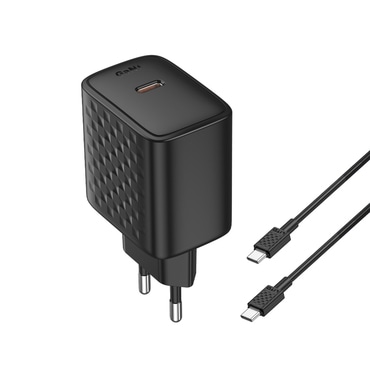 Stenski polnilec Lito LC20T 45W - USB-C, GaN, priložen USB-C kabel - črn