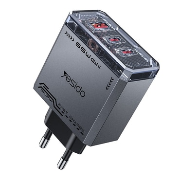 Stenski polnilec Yesido "YC101" 65W 2x USB-C - črn