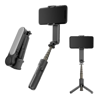 Gimbal Selfie stick Techsuit "Mini L09" z Bluetooth daljinskim upravljalnikom, stojalom in stabilizatorjem telefona, 72cm - črn