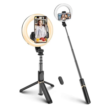 Selfie stick Techsuit "Q07" s stabilnim stojalom, selfie lučko in Bluetooth daljincem, 80cm - črn