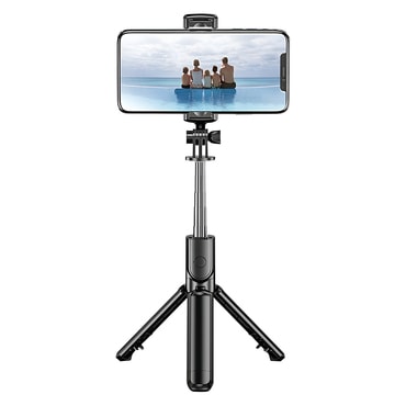 Selfie stick Techsuit "S03" z Bluetooth daljincem in stabilnim stojalom, 68cm - črn