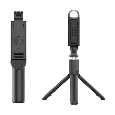 Selfie stick Techsuit "S05-S" z Bluetooth daljincem, LED lučko in zložljivim stojalom, 105cm - črn