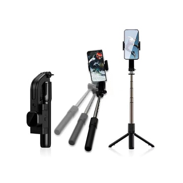 Selfie stick Techsuit "C06" z Bluetooth daljincem, LED lučko in stabilnim stojalom, 76cm - črn