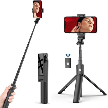 Selfie stick Techsuit "K22" z Bluetooth daljincem in zložljivim stojalom, 97cm - črn