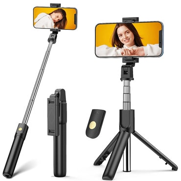 Selfie stick Techsuit "K07" s kompaktno stojalo in Bluetooth daljincem, zložljiv, 70cm - črn