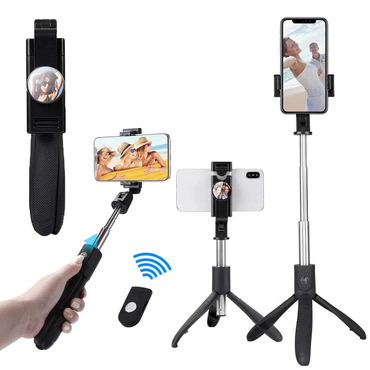 Selfie stick Techsuit "K06" z Bluetooth daljincem in stabilnim stojalom, 360° rotacija, 70cm - črn