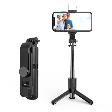 Selfie stick Techsuit "L11s" z Bluetooth daljincem in LED lučko, 75cm - črn