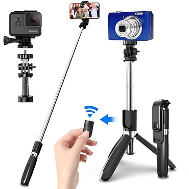 Selfie stick Techsuit "L02" z Bluetooth daljincem, stabilnim stojalom in 360° rotacijo, 100cm - črn