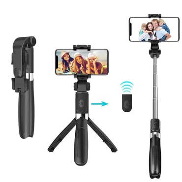 Selfie stick Techsuit "L01" z Bluetooth daljincem in stabilnim stojalom, 70cm - črn