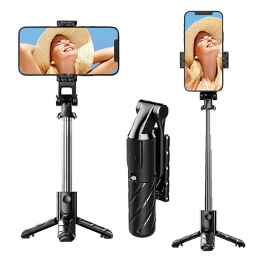 Selfie stick Techsuit "K03" z Bluetooth daljincem in stabilnim stojalom, 70cm - črn