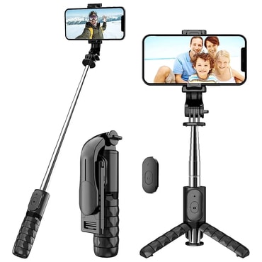 Selfie stick Techsuit "Q11" z Bluetooth daljincem in stabilnim stojalom, 360° rotacija, 74cm - črn