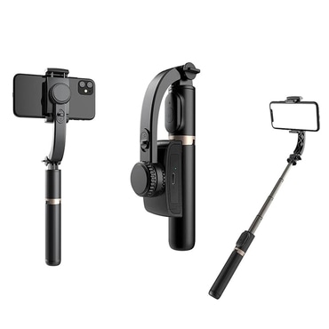 Selfie stick Techsuit "Q08" z Bluetooth daljincem, 360° rotacijo in stojalom proti tresljajem, 75cm - črn