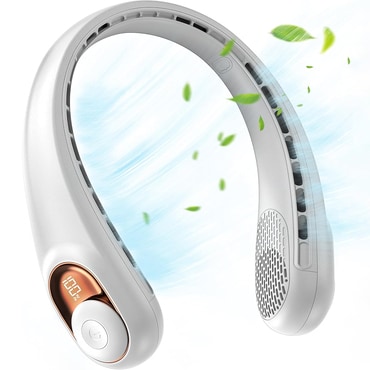 Prenosni ovratni ventilator Techsuit "S9" z digitalnim prikazovalnikom, 3 hitrosti, 5200mAh - bel