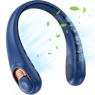 Prenosni ovratni ventilator Techsuit "S9" z digitalnim prikazovalnikom, 3 hitrosti, 5200mAh - moder