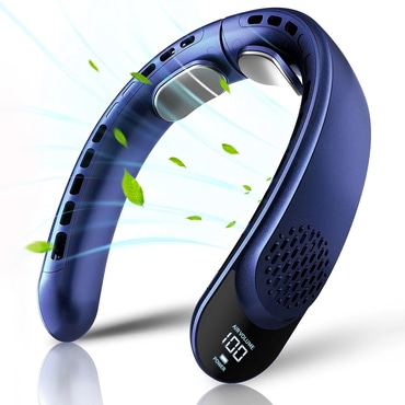 Prenosni ovratni ventilator Techsuit "S8" z digitalnim prikazovalnikom, 3 hitrostmi, 4000mAh - moder