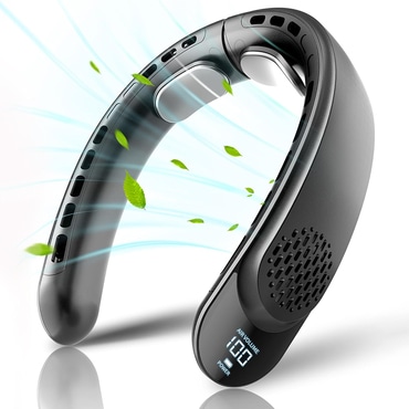 Prenosni ovratni ventilator Techsuit "S8" z digitalnim prikazovalnikom, 3 hitrostmi, 4000mAh - črn