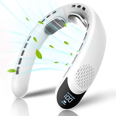 Prenosni ovratni ventilator Techsuit "S8" z digitalnim prikazovalnikom, 3 hitrostmi, 4000mAh - bel