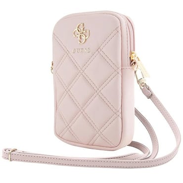 Univerzalna torbica za telefon Guess "Zip Quilted 4G" z nastavljivim trakom in zadrgo - pink