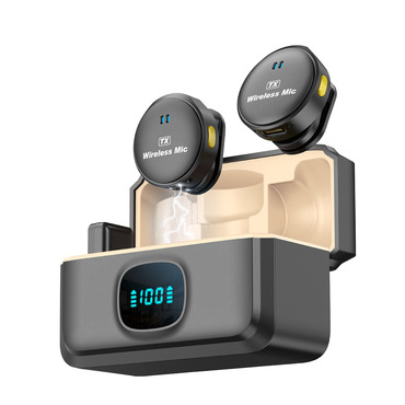 (2-pack) Brezžični lavalier mikrofon Techsuit "LW5" - USB-C z digitalnim prikazovalnikom in Noise Reduction 2.0 - črn